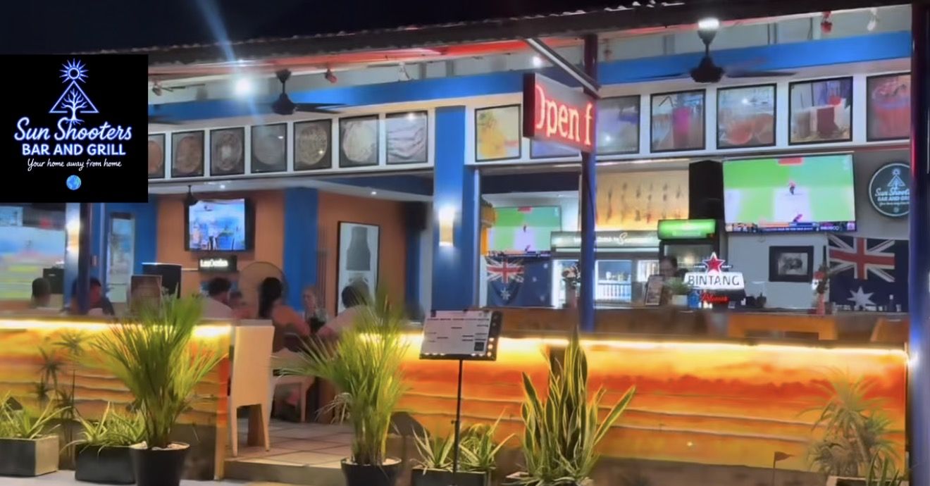 Open late, lit up — Sun Shooters Bar & Grill, Kerobokan